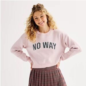 Junior's Cropped Crewneck Sweater | Gray Snarky Sarcastic No Way | Size M NEW